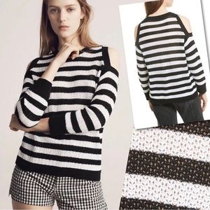 RAG & BONE TRACEY BLACK WHITE STRIPED COLD SHOULDER SWEATER SZ M $225